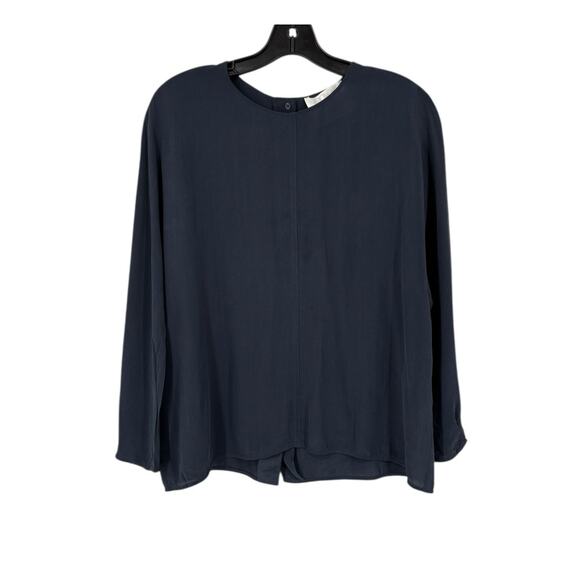 Meg Shop Boxy Silk Top Blue XS 3/4 Dolman Sleeve Split Back Luxury - Picture 7 of 10